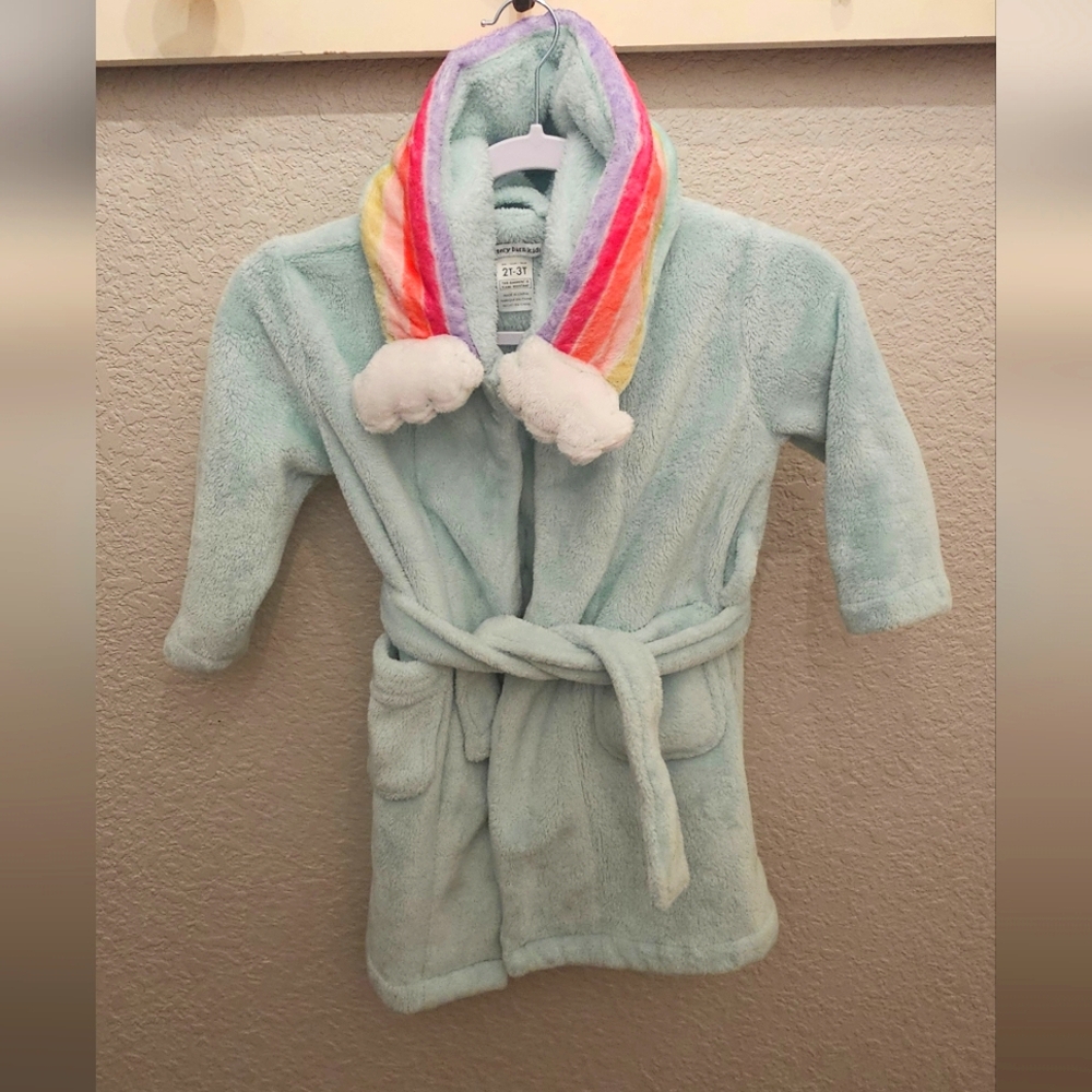Pottery Barn Kids 2T-3T Aqua Terry cloth Robe with Rainbow Collar